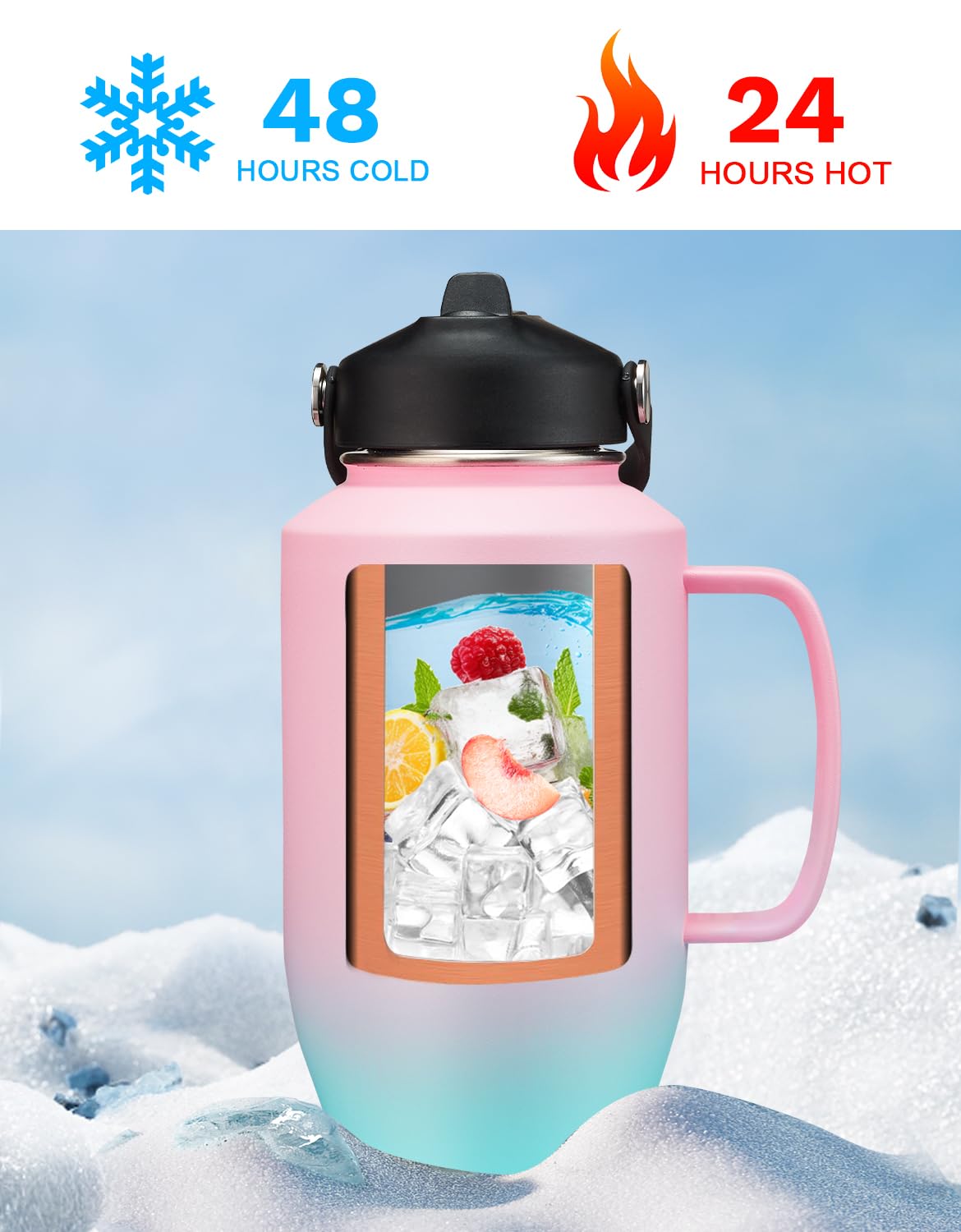 Vaso de 40 onzas con asa, botella de agua aislada con popote, tapa de boquilla automática, bolsa de transporte, asa de paracaídas y funda protectora, taza de café de viaje, termo para