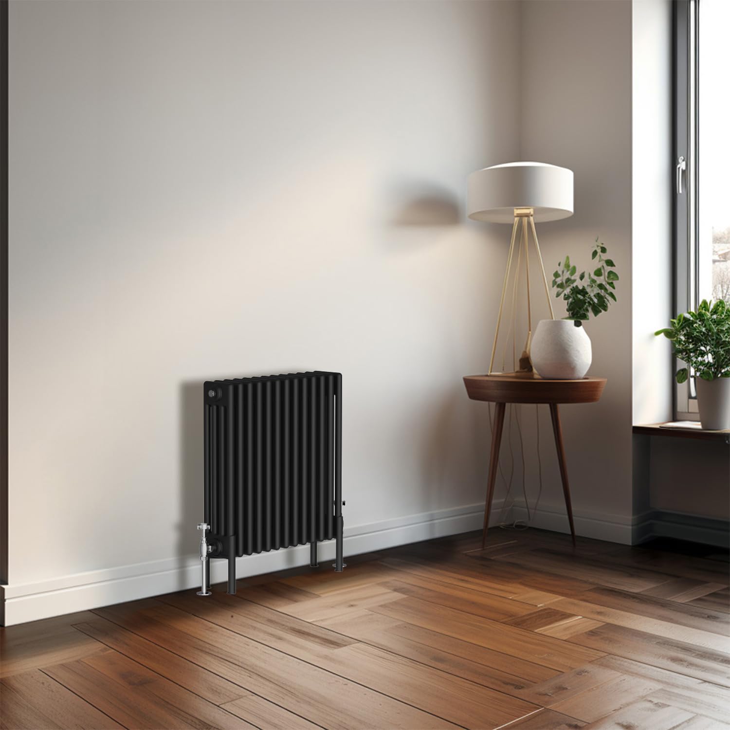 Blümme Traditional 600 x 605mm Horizontal Cast Iron Radiator Central Heating Radiators Four Column Black