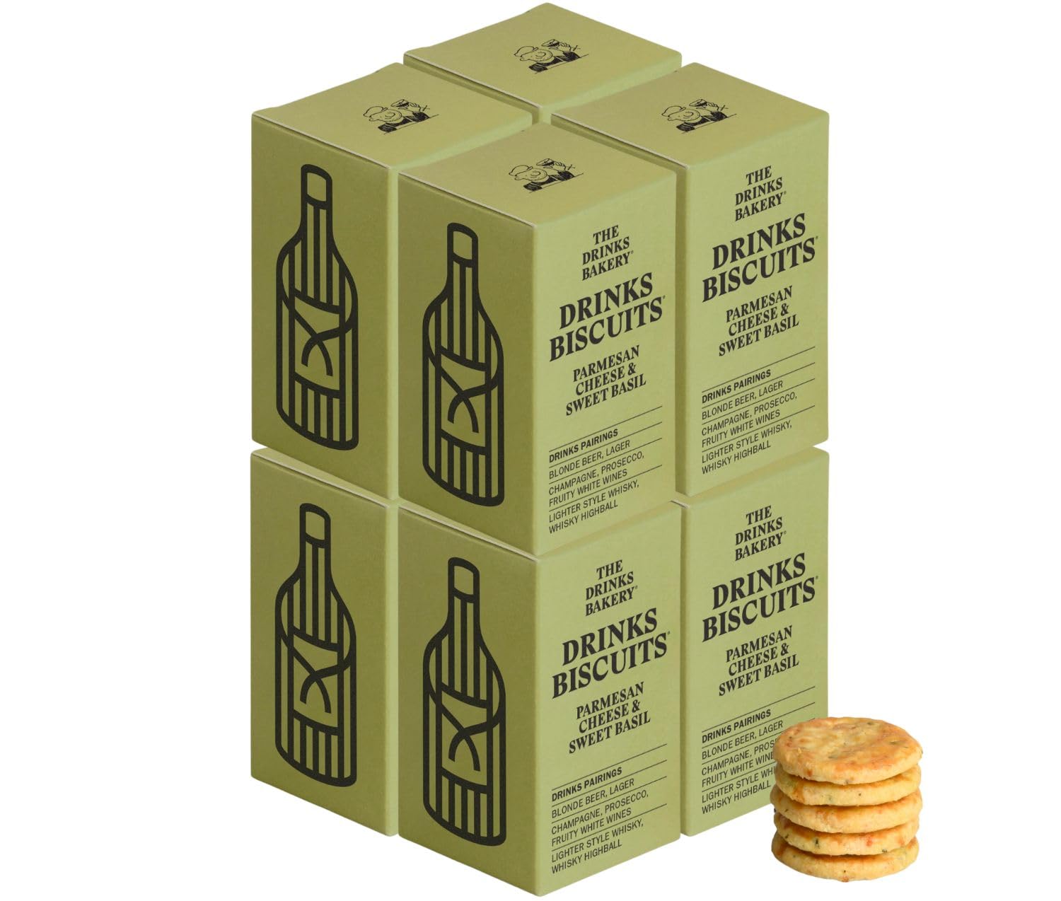 The Drinks Bakery Parmesan Cheese & Sweet Basil - Premium Biscuits Paired with Champagne, Prosecco, Whisky, & Fruity White Wines - Award Winning Drinks Biscuits on Dragons’ Den - 8 x 36g Pack