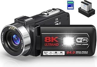 QUICKCLAP Camcorder 8K 64MP Video Camera 18X Digital Camera Video Camera for YouTube 3.0 inch Flip Screen Vlogging Camera with 32GB SD Card, 2.4G Remote Control, Two Batteries and External Mic