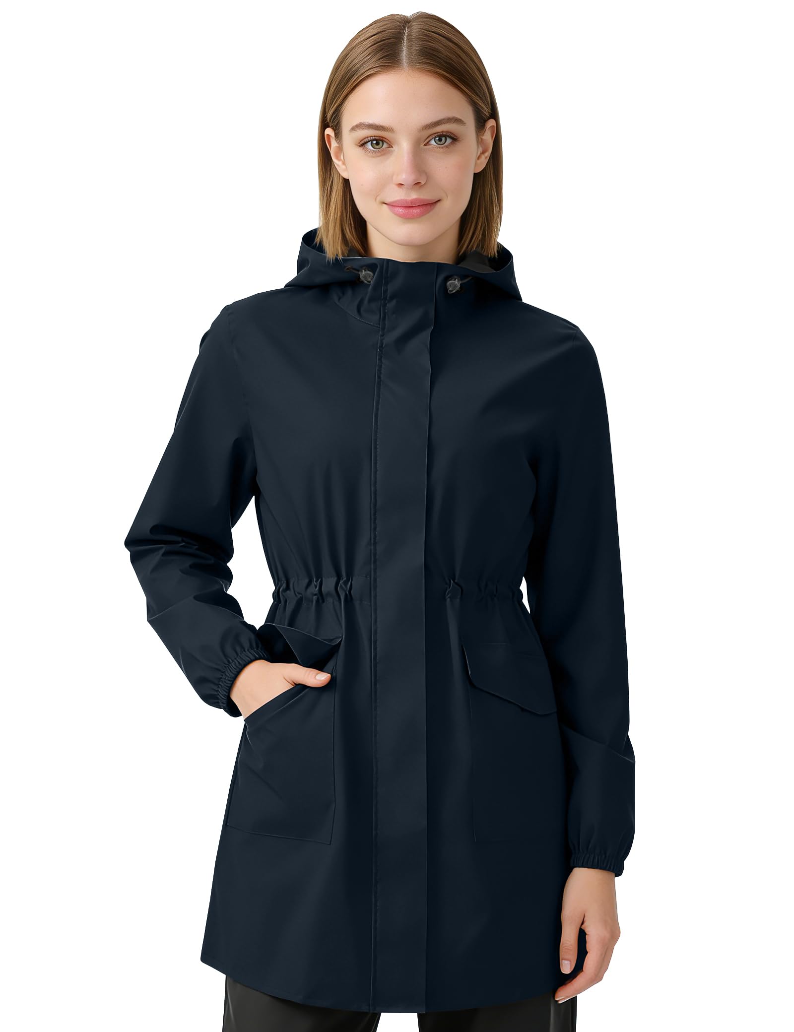 iCreek Women's Long Rain Jacket Waterproof Lightweight Packable Raincoat Hood Windbreaker for Outdoor Hiking, Cycling, Travel