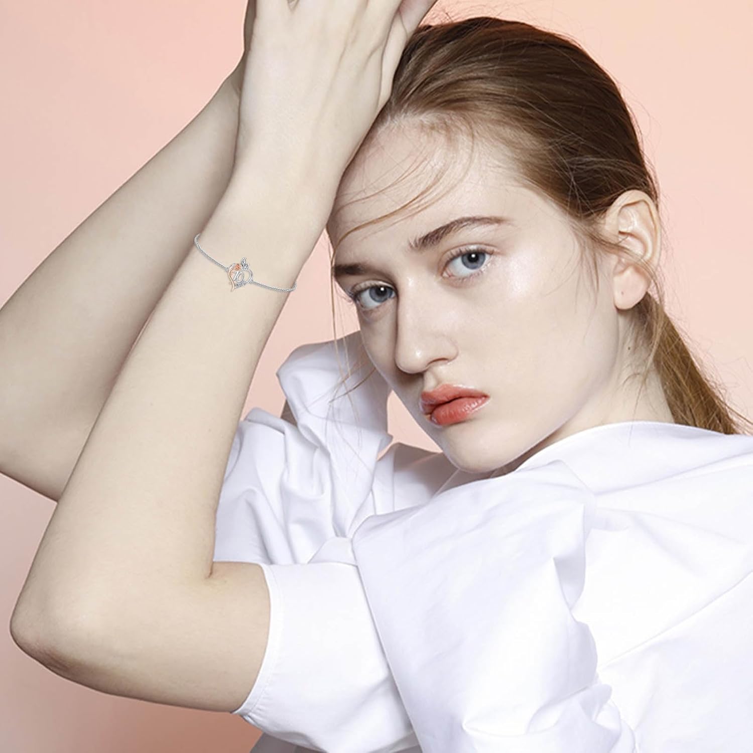 TOUPOP Gifts for Her Rose Heart Bracelet 925 Sterling Silver Heart Butterfly Bracelet Sweet Year Old Jewelry Anniversary Birthday Christmas Gifts Women Girlfriend Wife Mom Grandma - Image 2