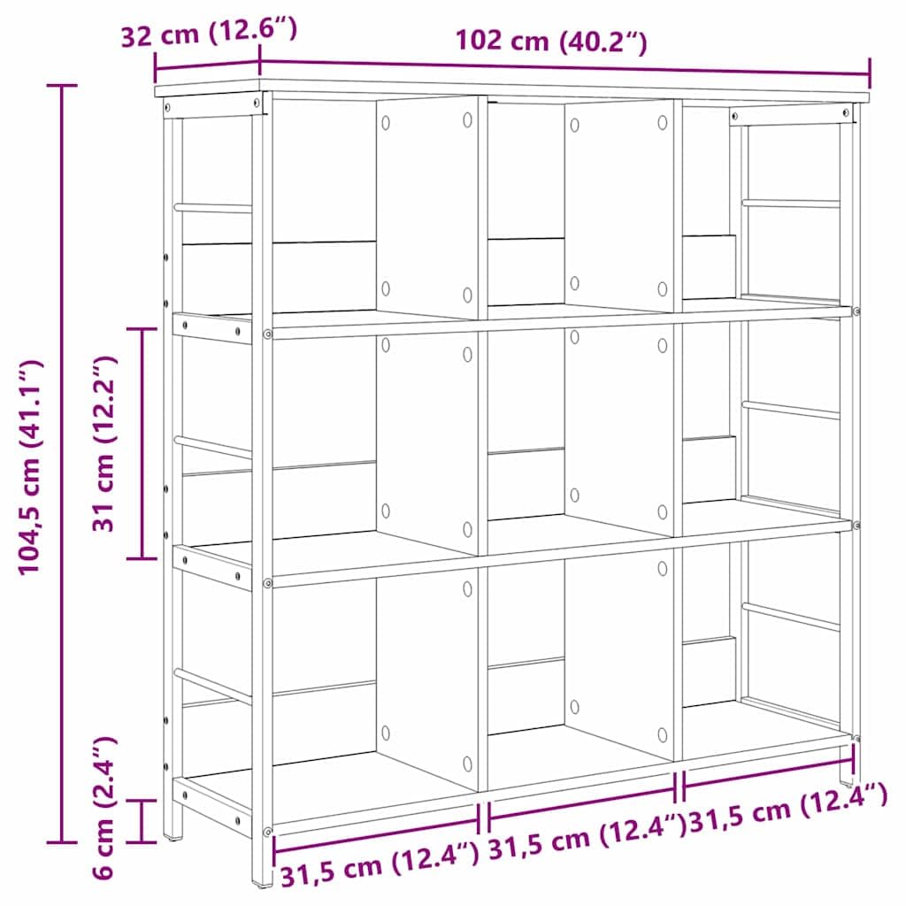 Libreria nera effetto rovere, 102 x 32 x 104,5 cm, con 9 ripiani, robusto telaio in acciaio, versatile per soggiorno, studio, corridoio o biblioteca, design durevole