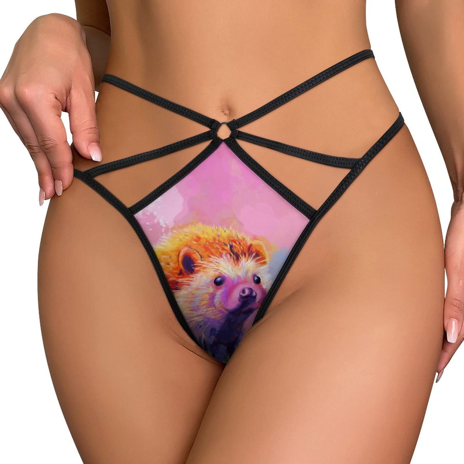 Gqwjksz Women's As Pic Funny Hedgehog T-Back Sexy G-String Strap Thong Printed Underwear