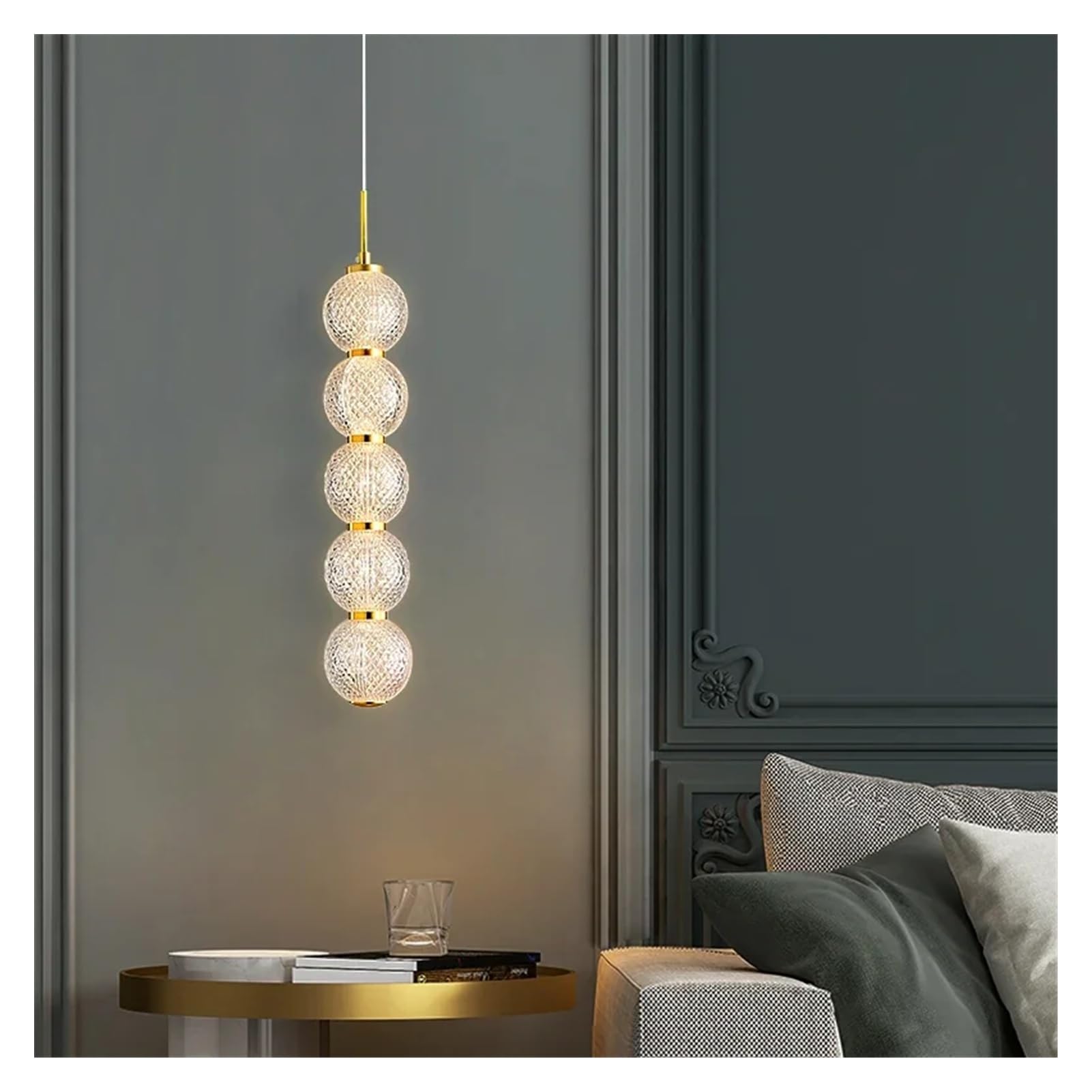 Generico Lampadario moderno, Lampada a sospensione da comodino minimalista nordica, lampada parete di fondo for soggiorno linea lunga, a a striscia(5 Balls,3 changeable)