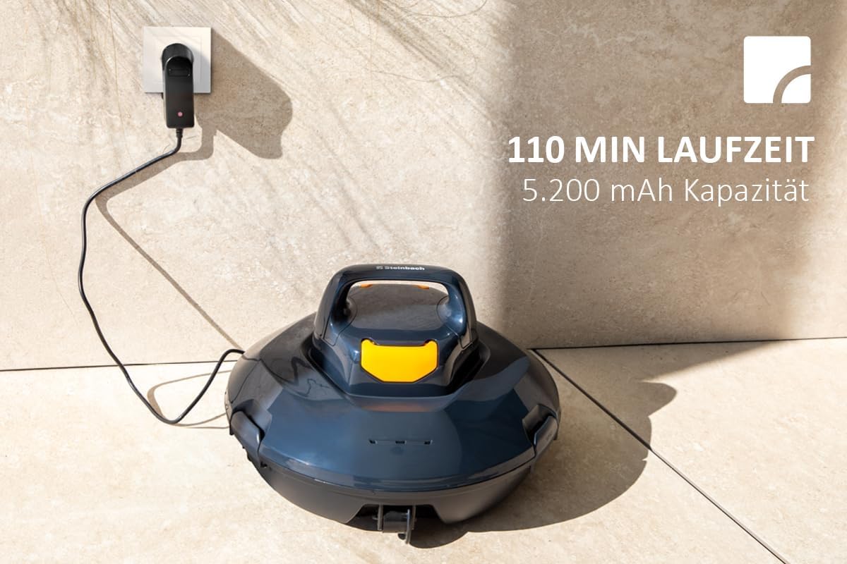 Steinbach Poolrunner ONE RXB 150 | Akku-Poolroboter für Becken bis 15 m² | 110 Min Laufzeit | 180 μm Ultrafeinfilter | für kristallklares Wasser | kompakt & effizient | für Salzwasser geeignet