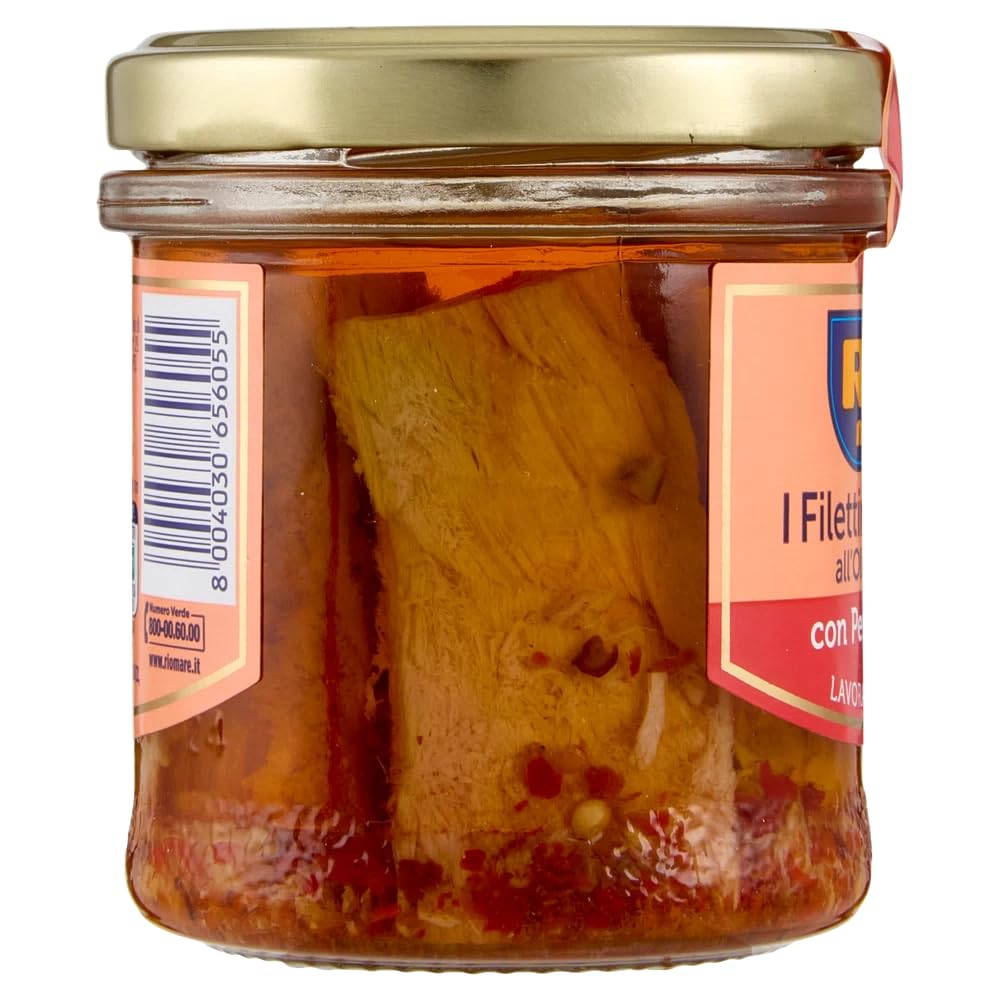 Italian Gourmet Bundle Thunfischfilets in Olivenöl mit Chili 3x 130g + Italian Gourmet Polpa Gratis – Italienische Filettini di Tonno mit Peperoncino, handverarbeitet im Glas 390g