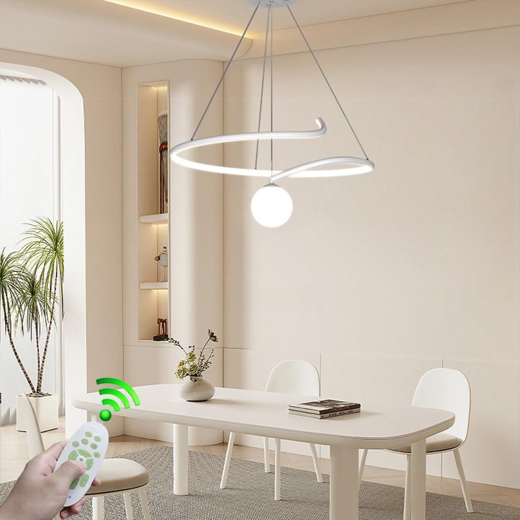 RuiRfh Restaurant chandelier LED modern round Hanging Lamp with remote control Pendant Light height adjustable ceiling lamp dining table suitable for living room office hotel club dimmable lighting (