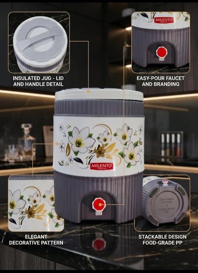 Image of Insulated Water Dispenser, 20L, BPA-Free, with Tap, Floral Print, for Home, Garden and Picnic Water Dispenser Insulated Water Cooler Portable Water Container