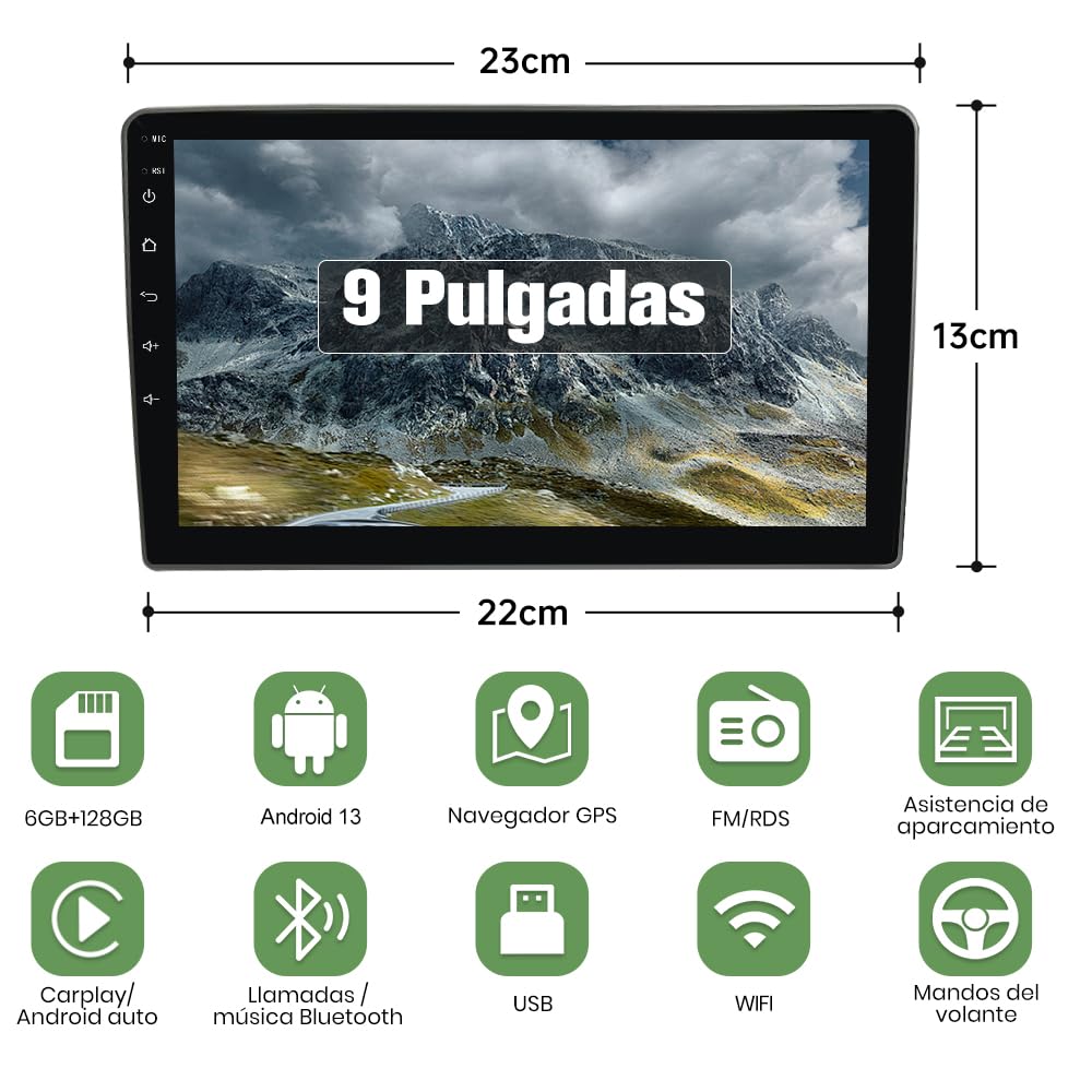 AWESAFE Android 13.0 [6GB+128GB] Radio Coche para BMW 1 Serie E81 E82 E87 E88(2004-2011) con Carplay/Android Auto, 9 Pulgadas Pantalla Táctil con WiFi/GPS/FM/RDS/DSP,Apoyo Mandos Volante,Aparcamiento