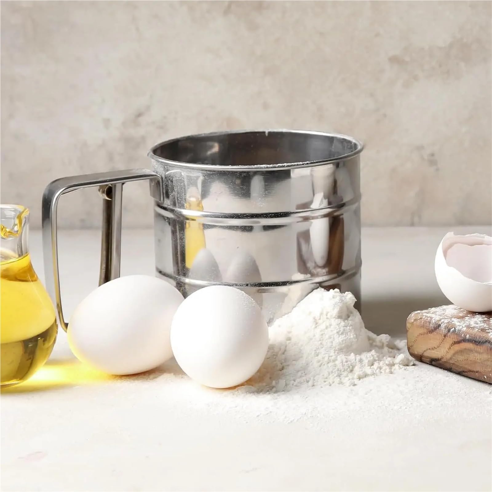 2-teiliges Mehlsieb aus Edelstahl, Doppellagiges feines Netz, Einhandkurbel, ideal for Backen von Zucker, Mehl und Kuchen Für Küche