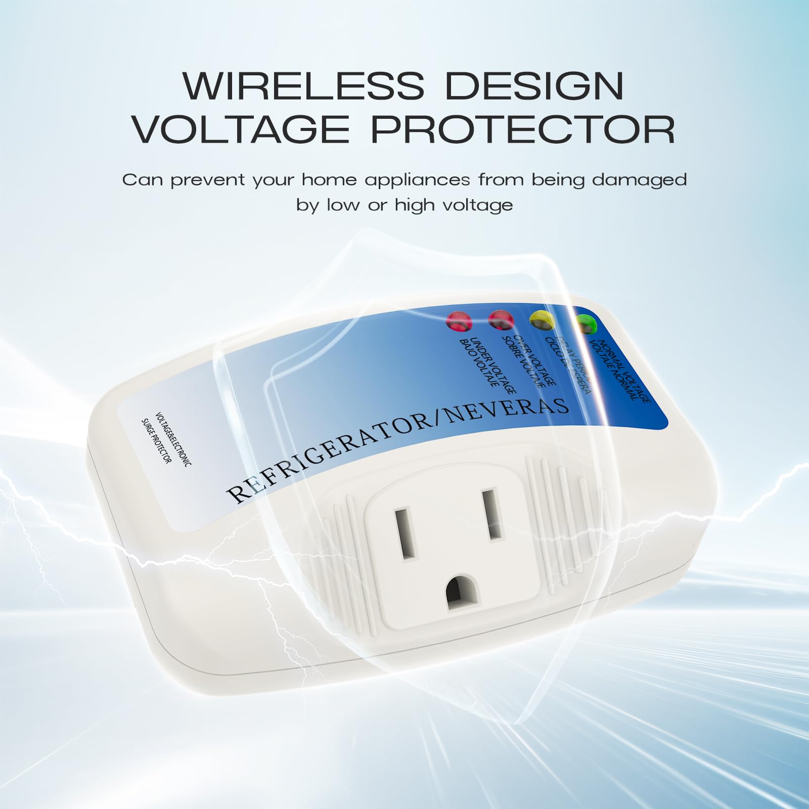 Protector de sobretensiones para refrigerador, CNAODUN para electrodomésticos, de una sola toma, protector de sobretensiones de voltaje, adecuado para PC/TV/refrigerador de 120 V, 15 A (paquete de 1)