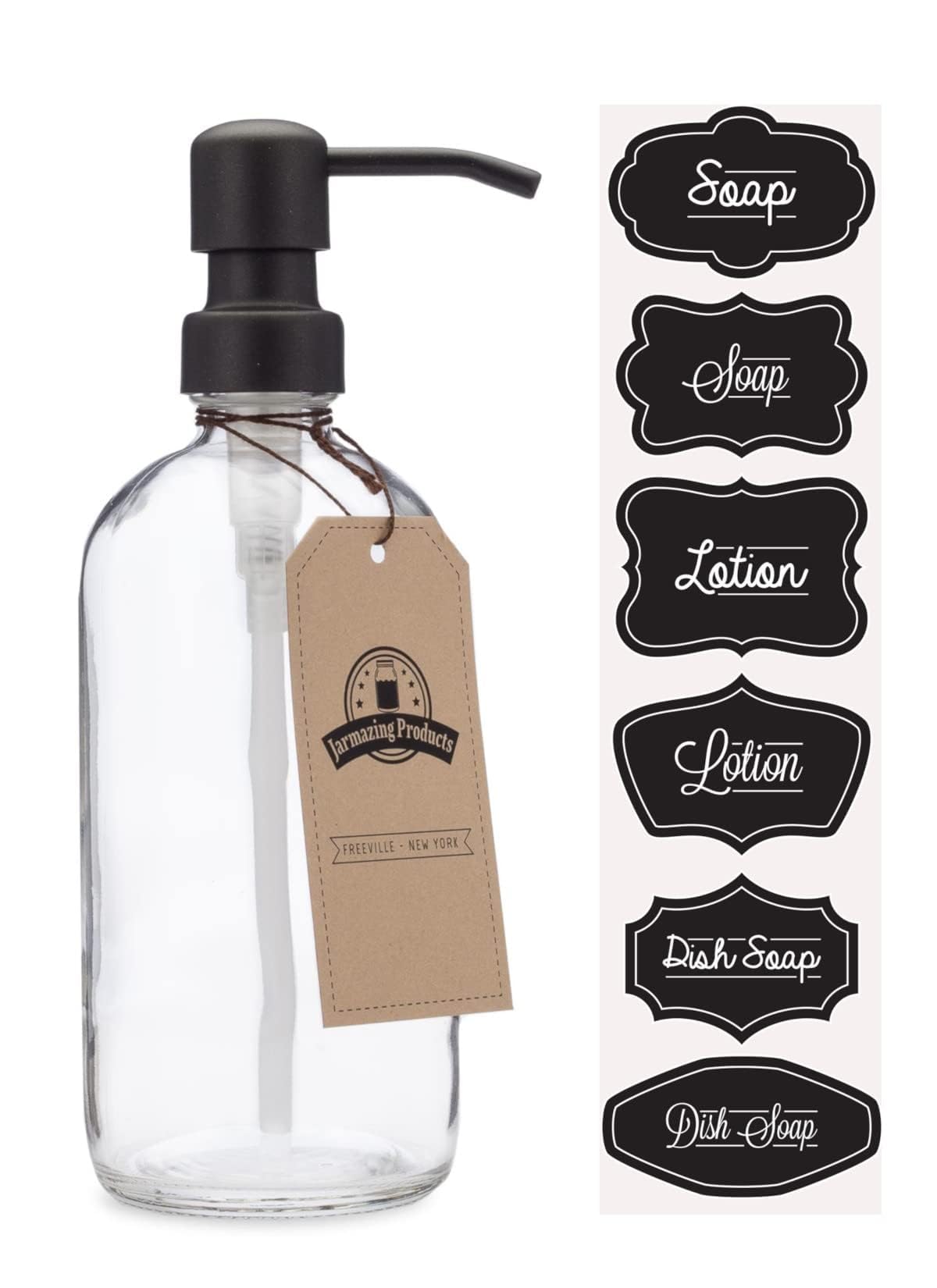 Clear Glass Pint Jar Soap and Lotion Dispenser with Metal Pump (Black/Dark Bronze)