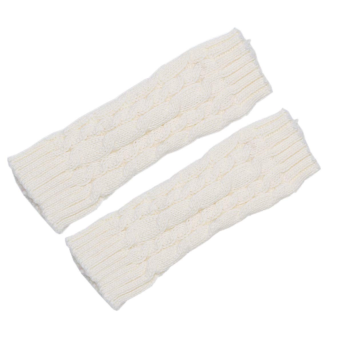 ACVIP Women's Twisted Cable Knit Arm Warmers Fingerless Gloves Thumb Hole Mittens (Off-White)