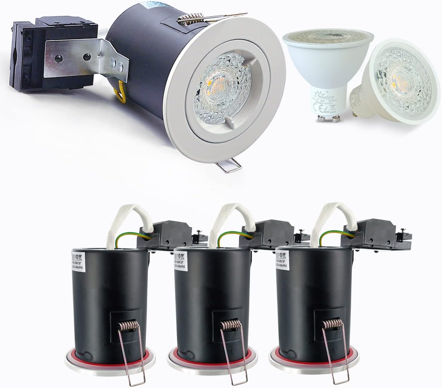 4XSweier 90 minut ognioodporna oprawa wpuszczana LED, IP20 GU10 oprawa wpuszczana LED, ognioodporny reflektor o mocy 5 W, 6000 K, chłodna biel, nieściemnialny, 4 szt