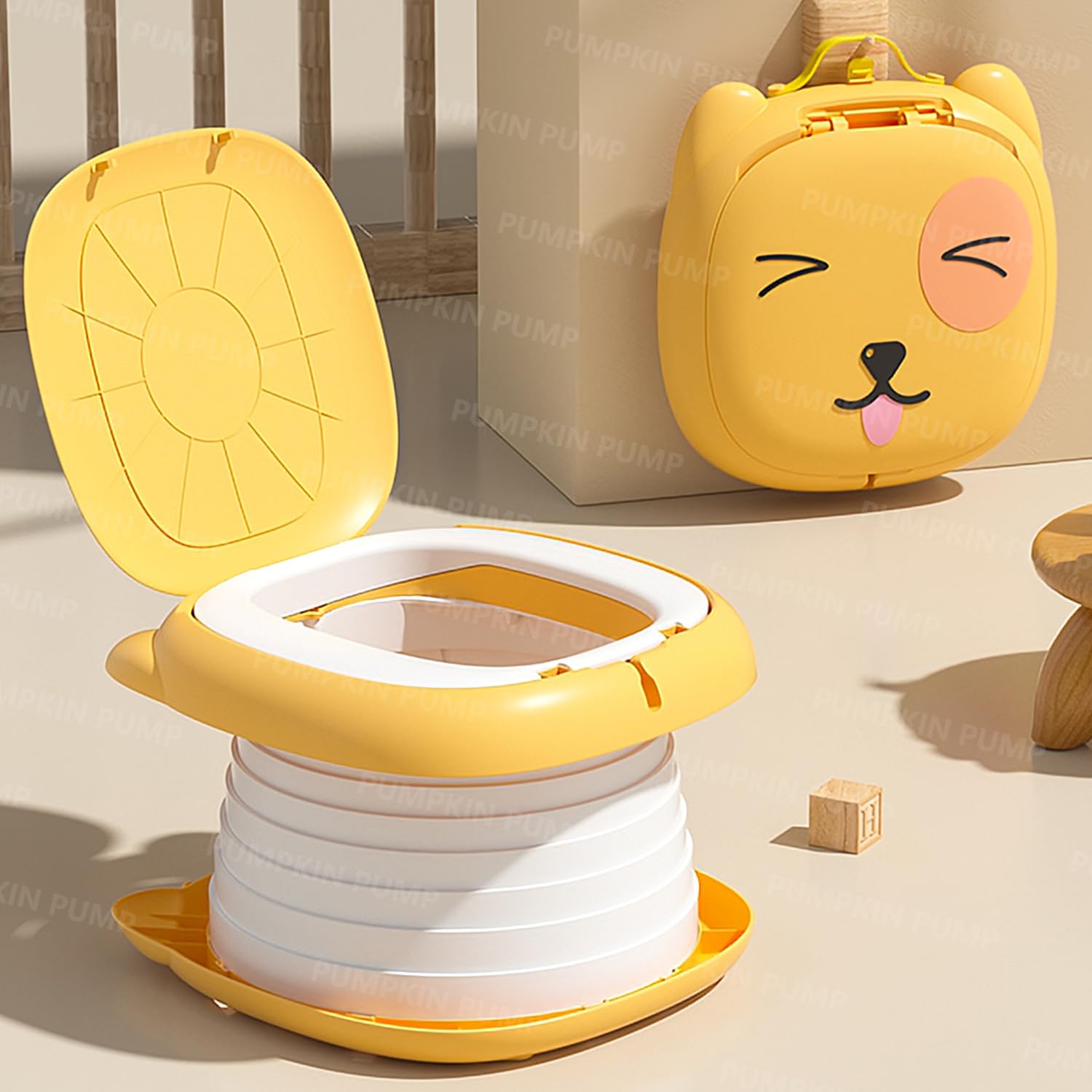 Tragbares Töpfchen für Kleinkinder, Reisen, faltbares Töpfchentraining, Toilette, für Auto, Camping, Innen- und Außenbereich, Badezimmer für Jungen, Mädchen, Baby, Kinder, Kinder, Gelb