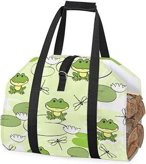 Cute Cartoon Forg Firewood Carrying Bag Firewood Log Tote Indoor Carrying Animal Frog Bag Firewood Storage Bag Fire Log Rack Outdoor Fire Firewood Carrying Bag with Handles