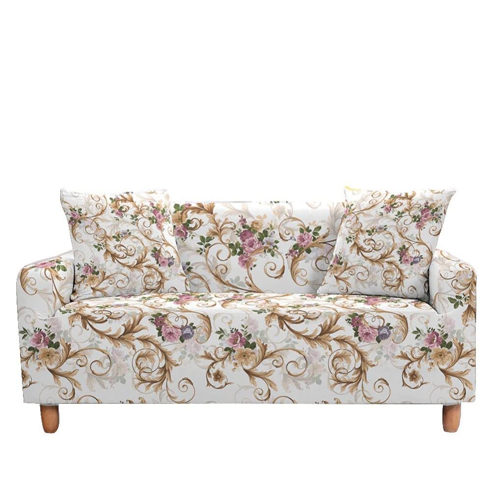 Housse de canapé sectionnelle extensible vin motif pivoine et causeuse