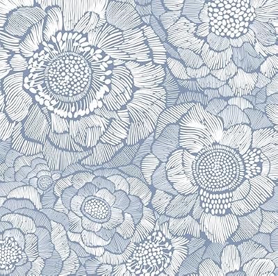 Hopepak Floral Peel and Stick Wallpaper Blue Flower Contact Paper Modern Wall Paper Self Adhesive Removable for Bedroom Bathroom Living Room Cabinets 17.3'' x 78.7''