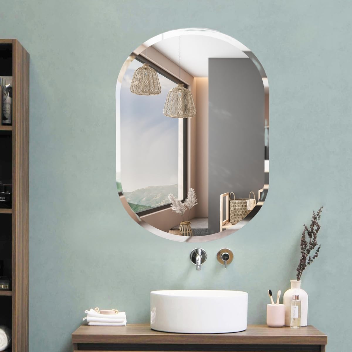 The Deqor Essential Thick Frameless Wall Mount Premium Beveled Bathroom Mirror,Modern,Vanity,Glass,Bedroom,Living Room,Durable & Clear,Standard Trim,Capsule Shape,Unframed,18x24 Inch|BVM1824A4 (B0D8Y8FQTM) Amazon Price History, Amazon Price Tracker