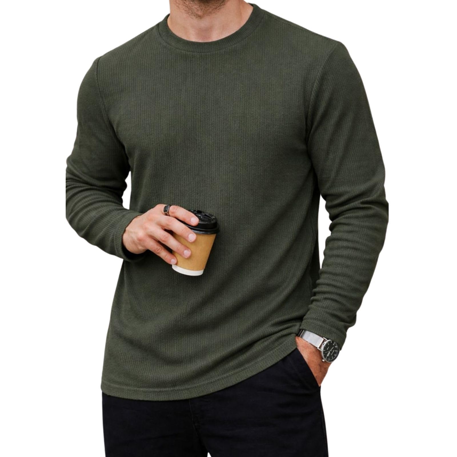 Men’s Striped Ribbed Black Full Sleeve T-Shirt | Premium Soft Stretch Fabric | Casual Wear Round Neck Tee-M6265