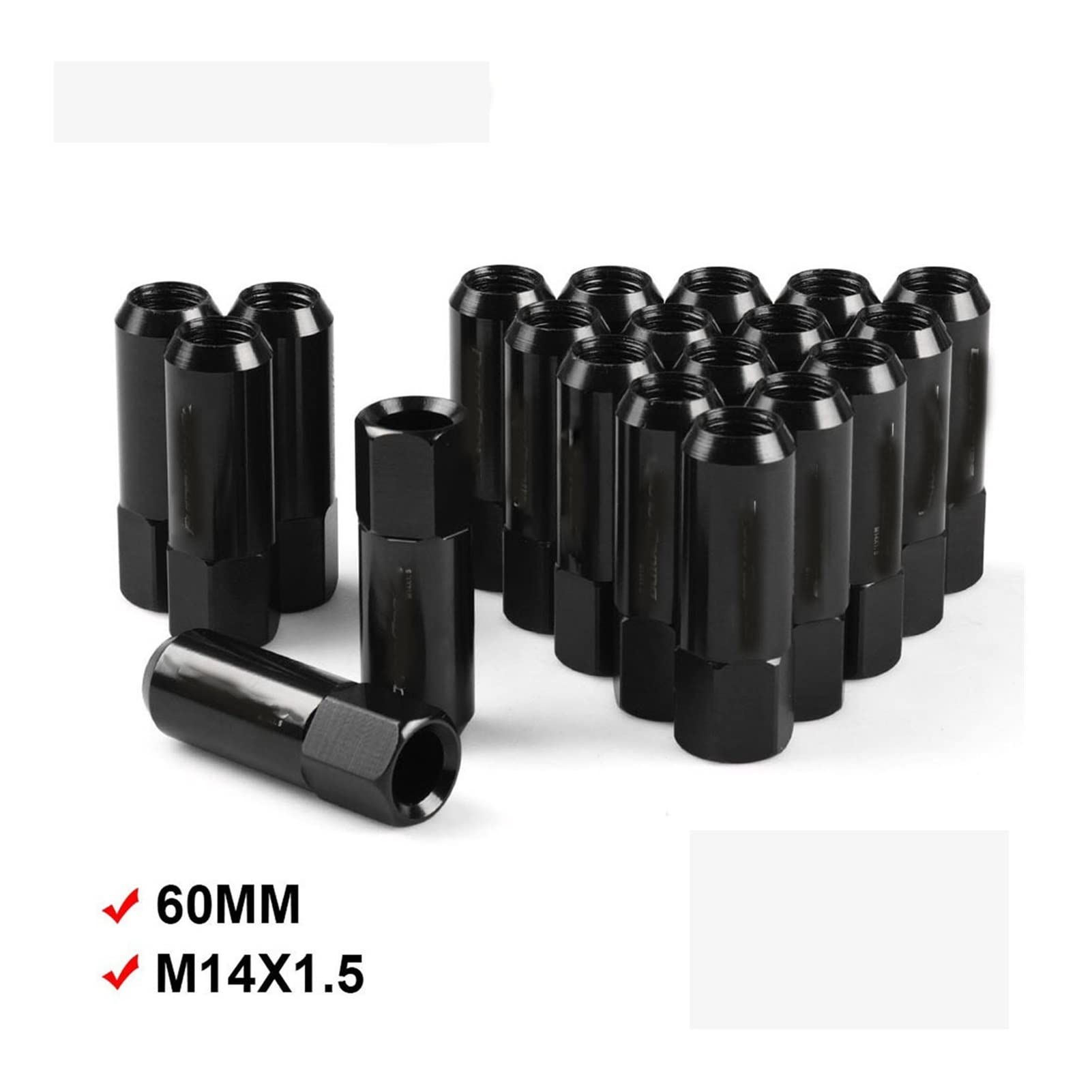 60 mm M14 x 1,5 nakrętki nowe 20 sztuk Racing Nakrętki kół Śruba aluminiowa nakrętka do kół M14X1.5 YC101006 (Blu)