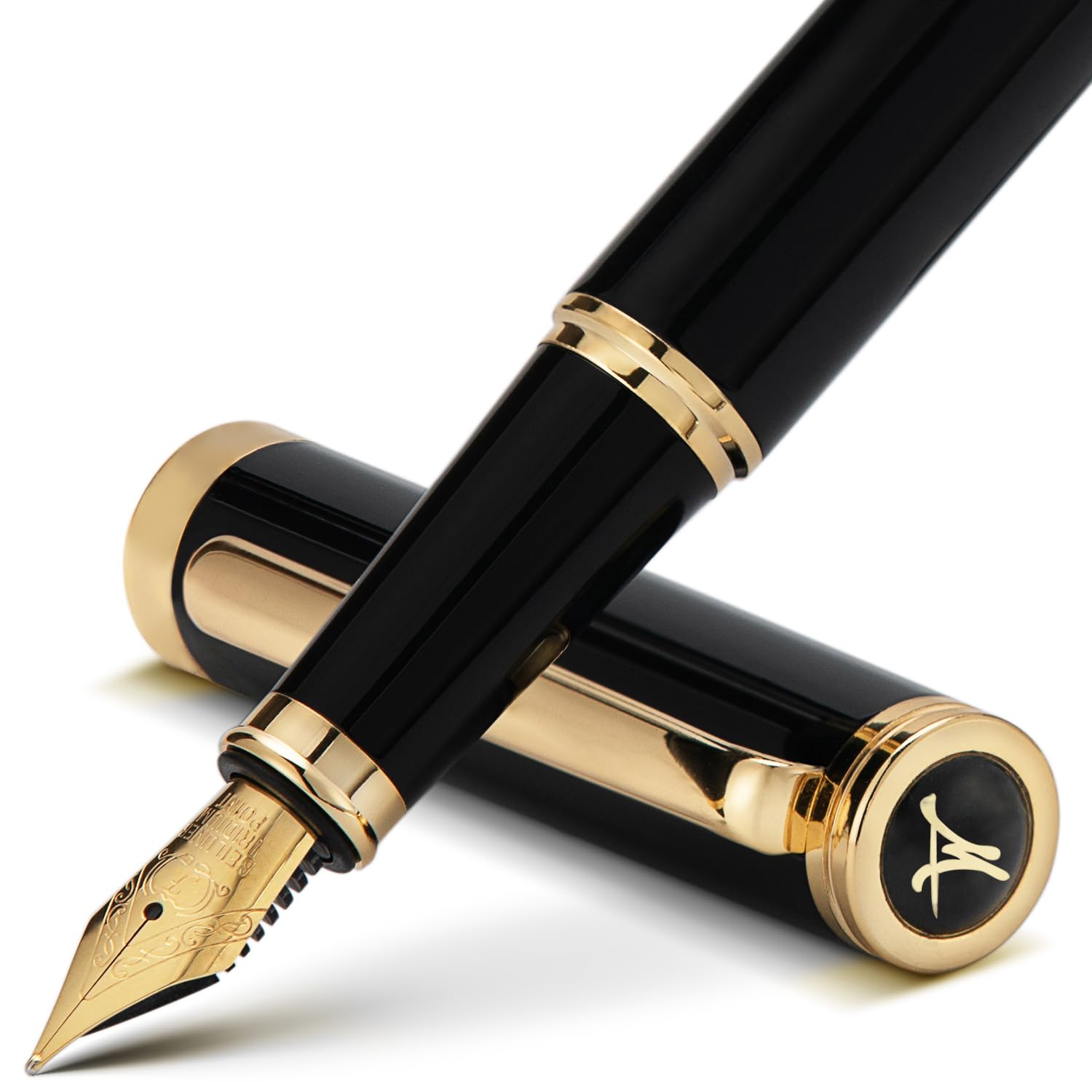 Stylo plume pour écrire, superbe stylo de luxe, plume plaquée or 24 carats (fine), magnifique convertisseur d'encre en or 24 carats, cadeau de confiance pour hommes et femmes, PEN02, Noir