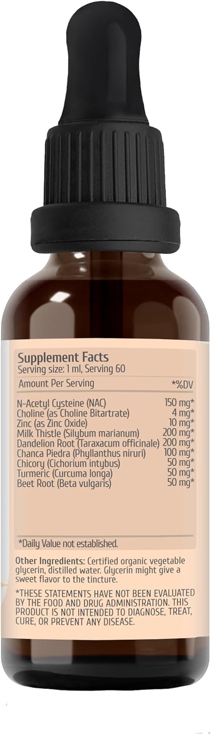 Liver Support Supplement with NAC, Zinc, Milk Thistle Complex, 2 Oz Liquid Tincture, Natural Detox Formula