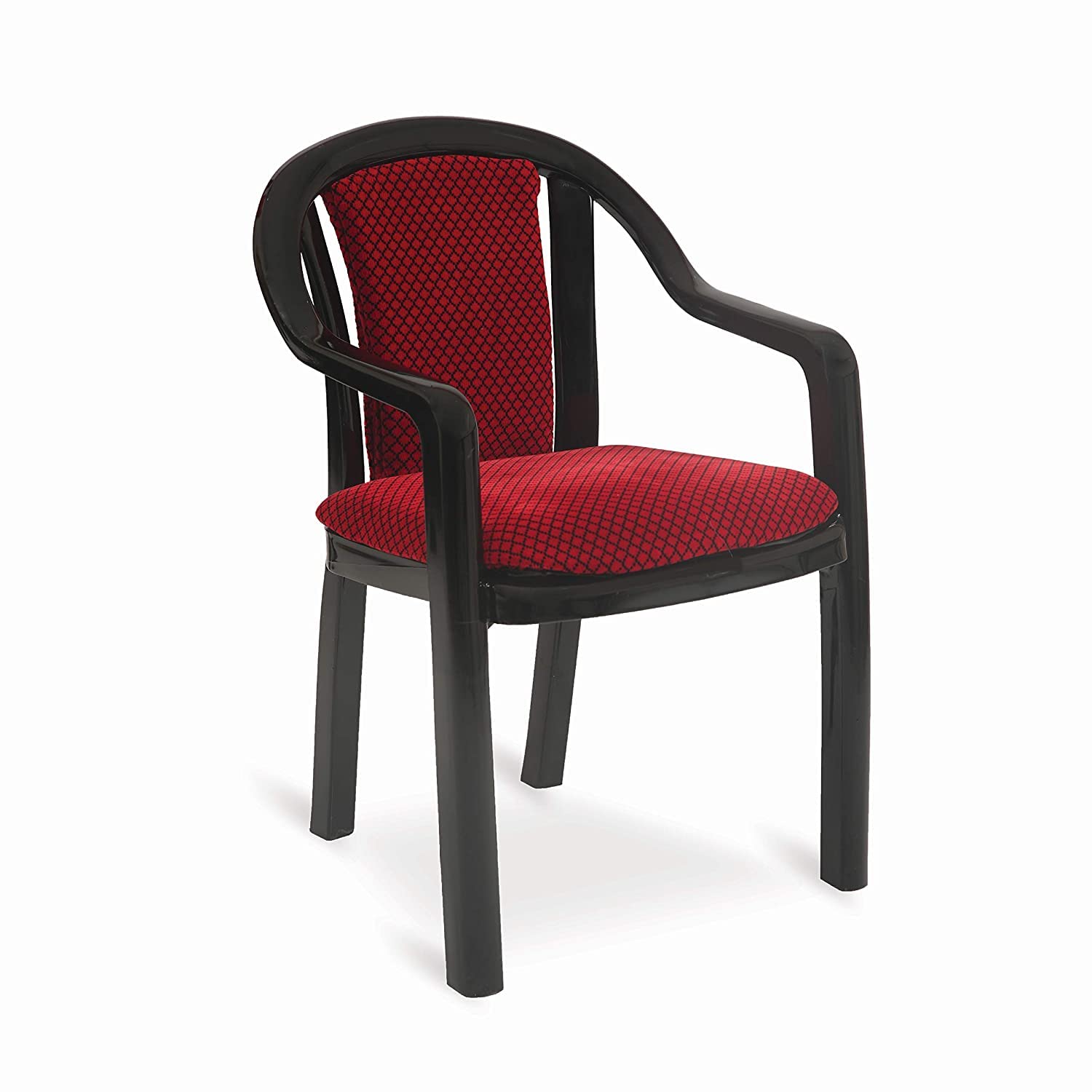 HomiQ Supreme Ornate Lacquered Finish Plastic Chair with Cushion for Office, Living Room, Home(Color: Red/Black, Set of 4) 4