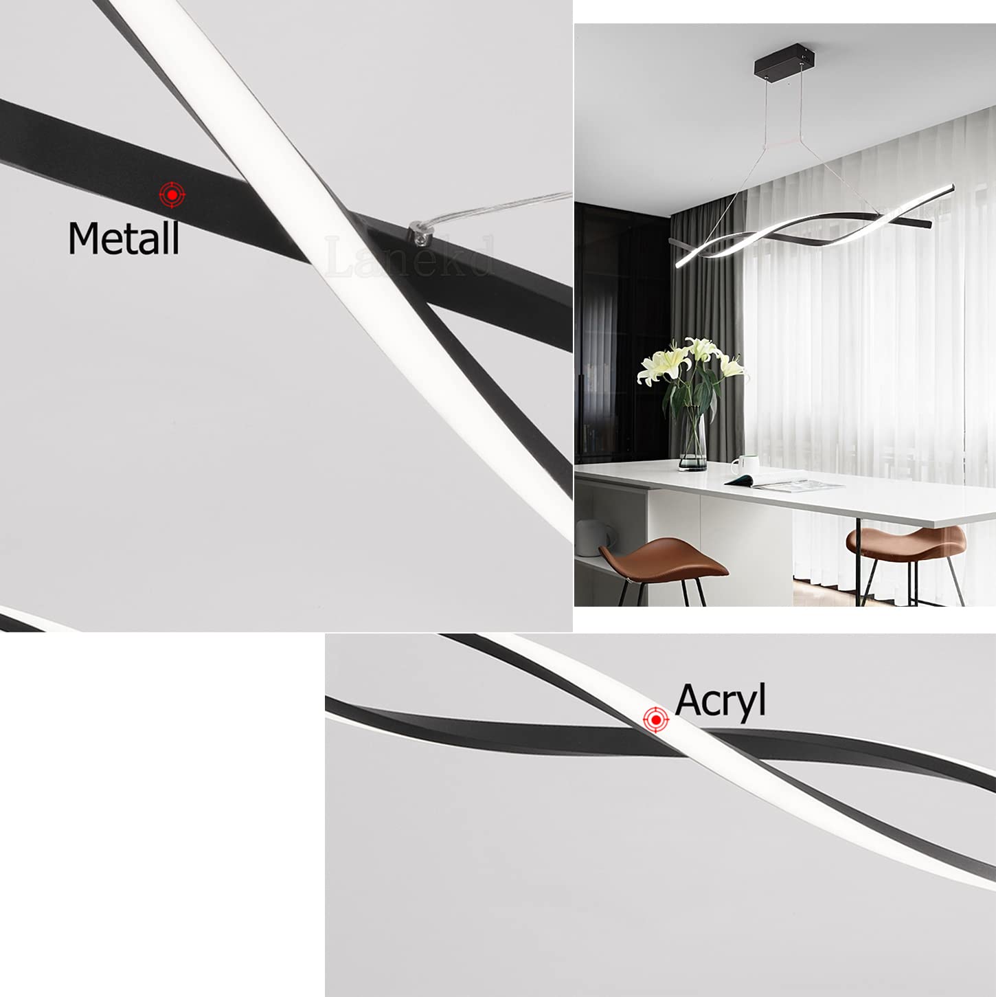 Moderne LED Kroonluchters Eettafel Eetkamer Hanglamp Dimbaar Met Afstandsbediening Plafondlampe Spiraal Acryl Lampenkap Design voor Keuken Kantoor Huiskamer Slaapkamer Versieren (Wit, L100cm