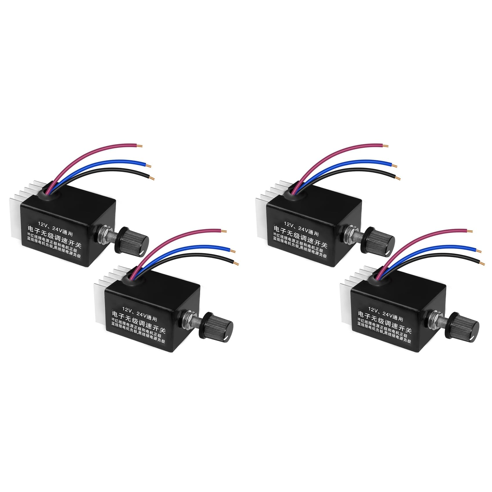Jnchdghwa Black 4Pcs 12V/24V Dc Motor Speed Controller Universal,Knob Electronic Stepless Speed Regulator Switch