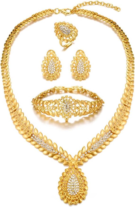 24k Gold Plated Necklace Set for women African Accessories for women Christmas Day Gifts, big, Metal, Zircon