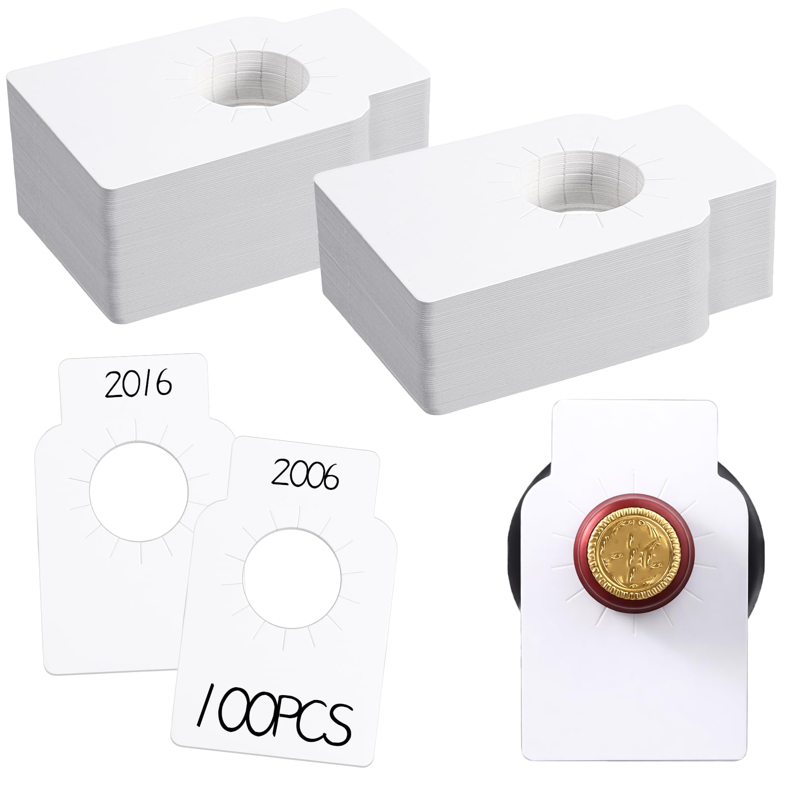 Wine Bottle Tags, 100 PCS White Paper Bottles Hanging Tag Reusable Wine Tags for Bottles, Sturdy Cardstock Wines Bottle Labels Neck Id Tag for Wines Racks, Cellar Organization, Fits Beer, Champagne