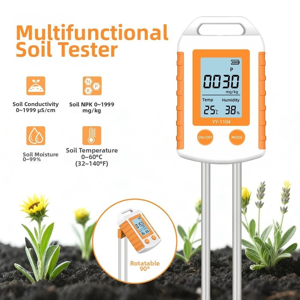 YY-1104 Medidor de prueba de suelo para paisajismo y cultivo Medidas Nitrógeno Fósforo Potasio pH Humedad y temperatura