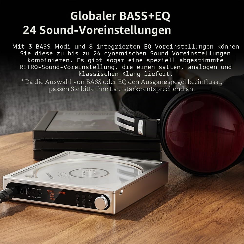 FiiO DM15 Tragbarer Stereo-CD-Player mit echtem 24-Bit-R2R-DAC, 1150 mW + 1150 mW Hochleistungsausgang, aptX adaptiver Bluetooth-Sender, 24 Soundvoreinstellungen, USB/CD HiFi Audio, HD-Display