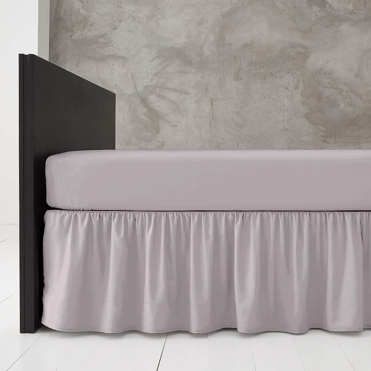 Plain Polycotton Extra Deep Frilled Bed Base Valance Sheet (Silver, Double)