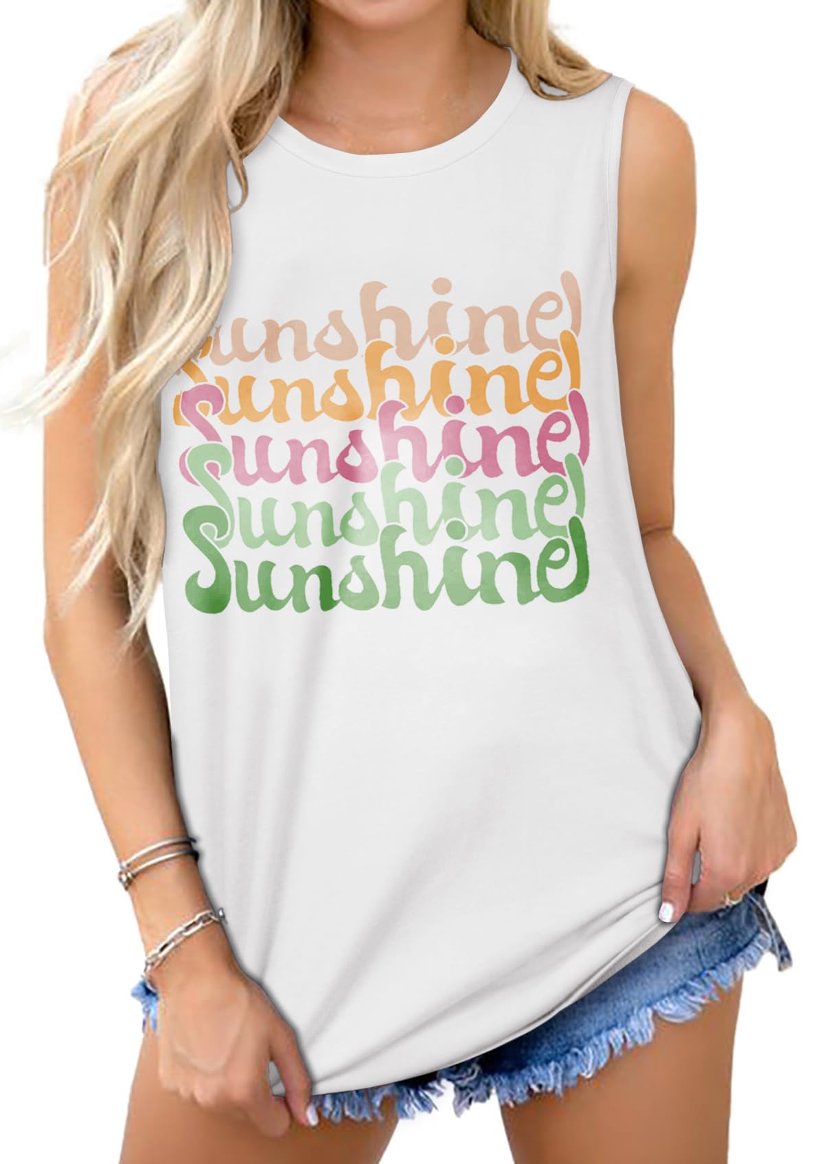 Cuptacc Tank Top Damen Sommer Tops Rundhals Drucken Ärmellose Tshirt Damen Locker