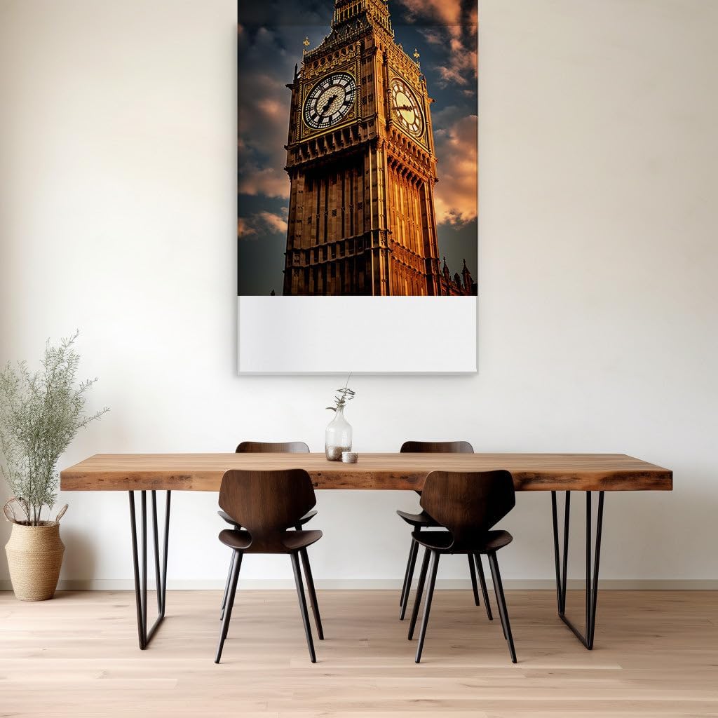 Canvas for Living room. Big Ben's Majestic Presence Against a Dramatic Sky: A Symbol of London's Timeless Grandeur, 27 x 18 inch Canvas Wall Art - Contemporary Masterpieces - Modern Home Decor