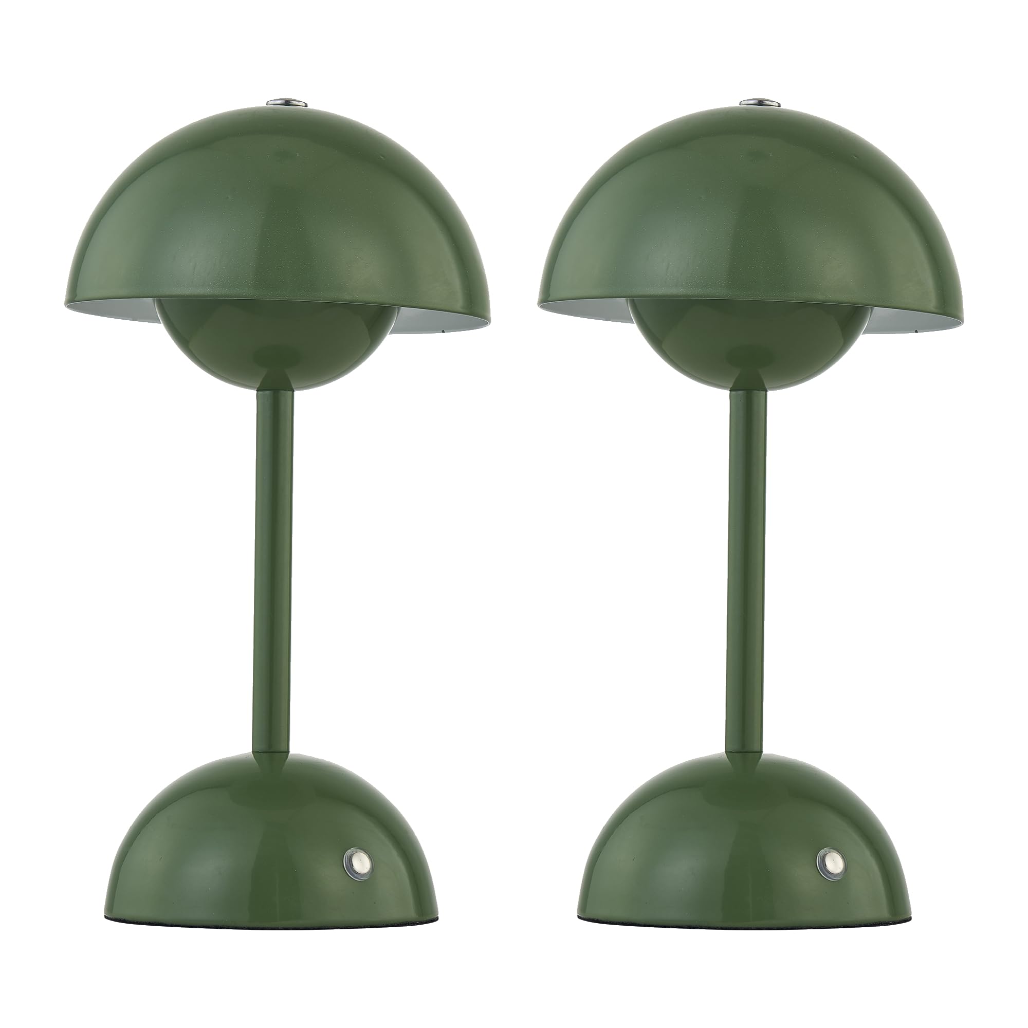 Firstchoicelighting Green Set Of 2 Sage Led Rechargeable Touch Table Lamps, Wireless Bedside Lights, Usb Charging Cable Included, Height 25Cm