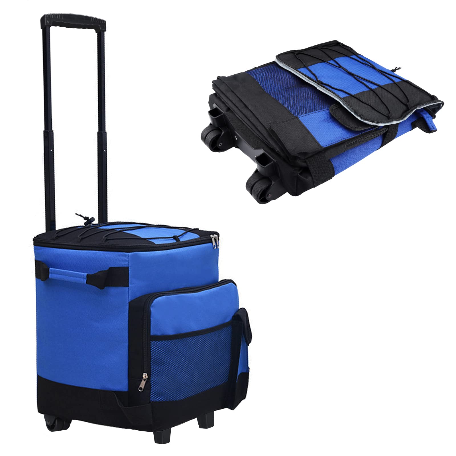 Enfriador rodante con ruedas y asa, 45 latas plegable a prueba de fugas con forro extraíble para camping, viajes a la playa, actividades al aire libre