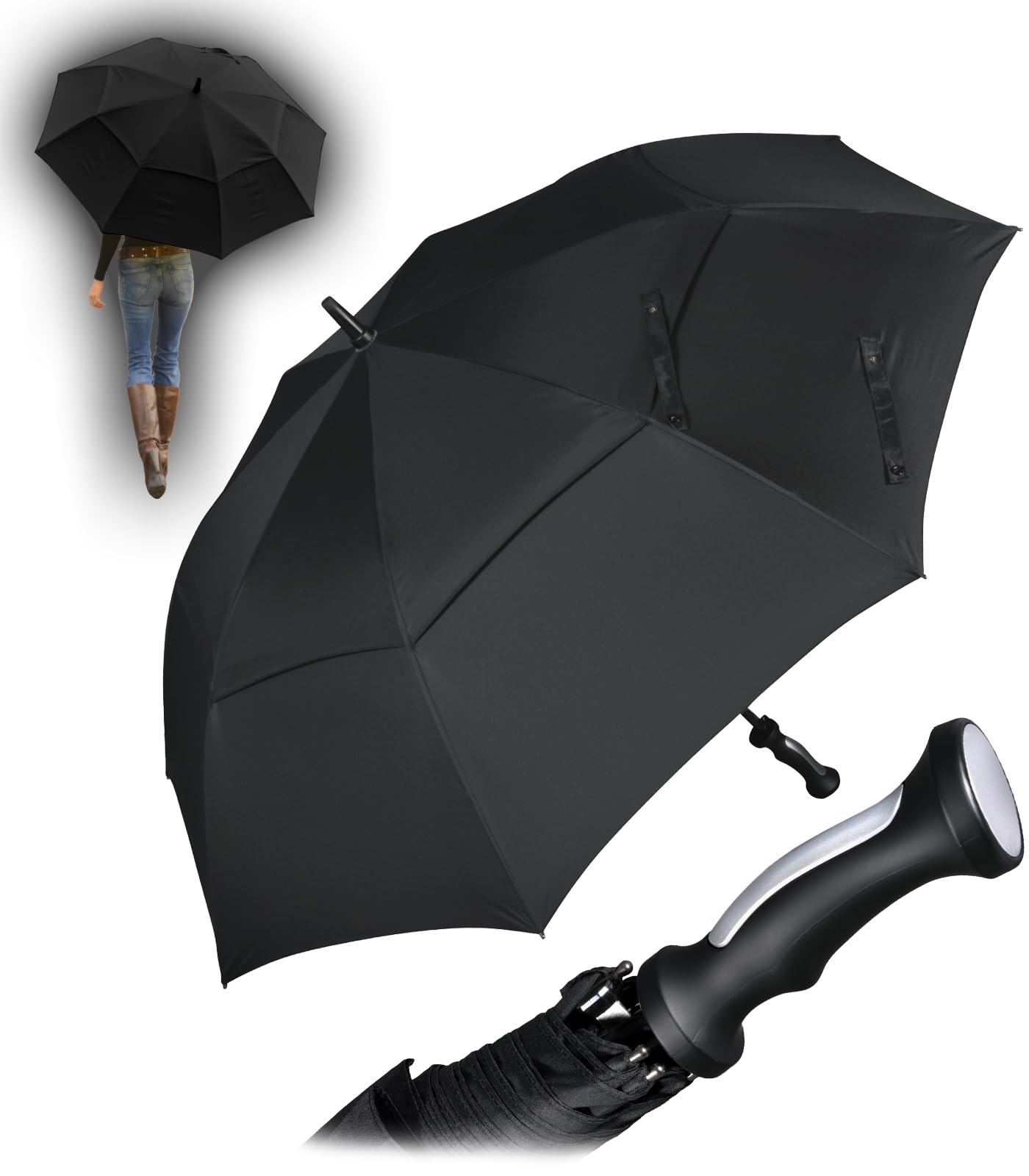 iX-brella 130 cm XXL Fiber-Golfschirm Automatik doppeltes Dach mit Ventilationsbezug