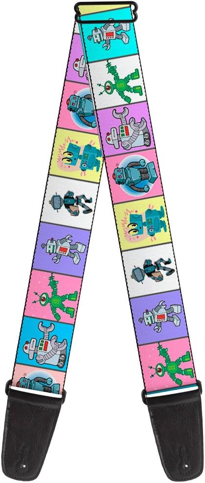 Buckle-Down Guitar Strap Robots Pastel Blocks 2 Inches Wide