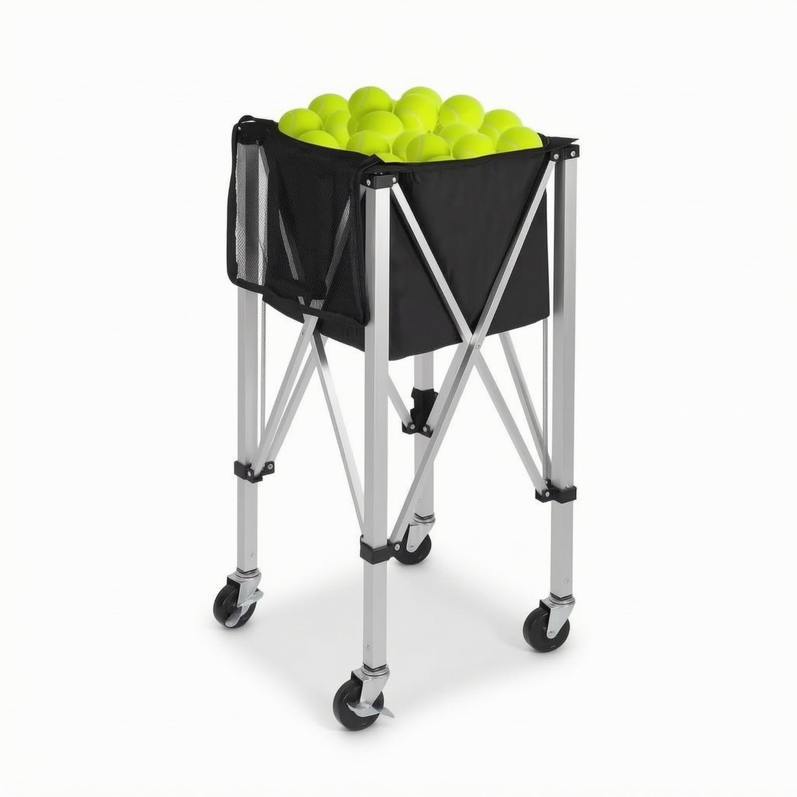 Perfeclan Carro de Pelotas de Tenis Carro Canasta Soporte Cesta con Ruedas con Cesto Textil Resistente y Bastidor Cruzado Plegable Adecuado para Ejercicios de Recogida y Distribución de Pelotas