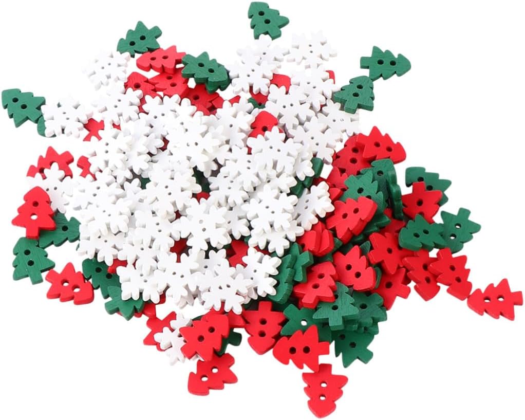 Xmas Wooden Buttons 150pcs Christmas Tree Snowflake Crafts Set
