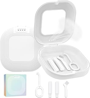 Retainer Case with Mirror, Slim Aligner Case with Vent Holes, Compatible with Invisalign, Mouth Guard Box with Retainer Removal Tool, White
