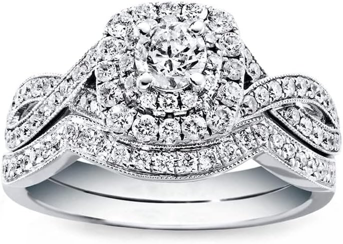 Molioaki 1 Carat (ctw) Bridal Set Moissanite engagement rings for women Platinum Plated Silver Princess moissanite rings