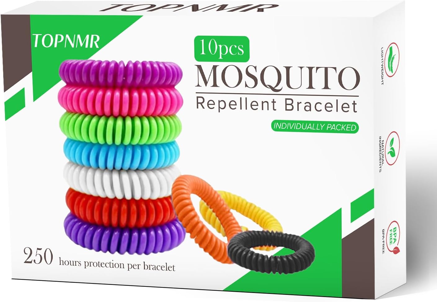 Mosquito Repellent Bracelet Pack of 10 | Deet-Free Insect Bands & Citronella Wristbands for Adults & Kids | Anti Mosquito, Bug Repellent, 250 Hours Protection