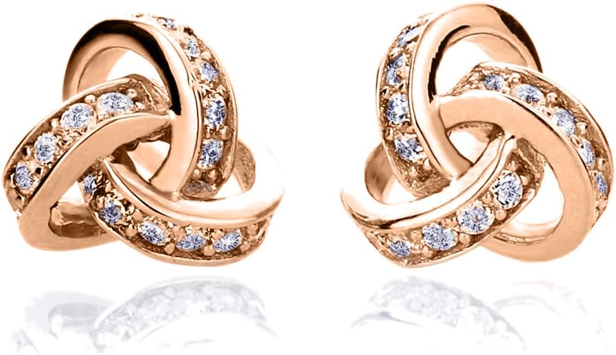 925 Sterling Silver Earrings 14K Gold or 14K Rose Gold Plated Silver CZ Stone Celtic Love Knot Stud Earrings