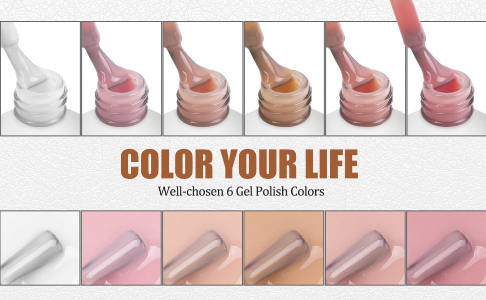 Miniatura 3 de Artdone Juego de esmaltes de uñas de gel de gelatina  6 colores translúcidos de color rosa lechoso y marrón nude, esmalte de uñas para todas las