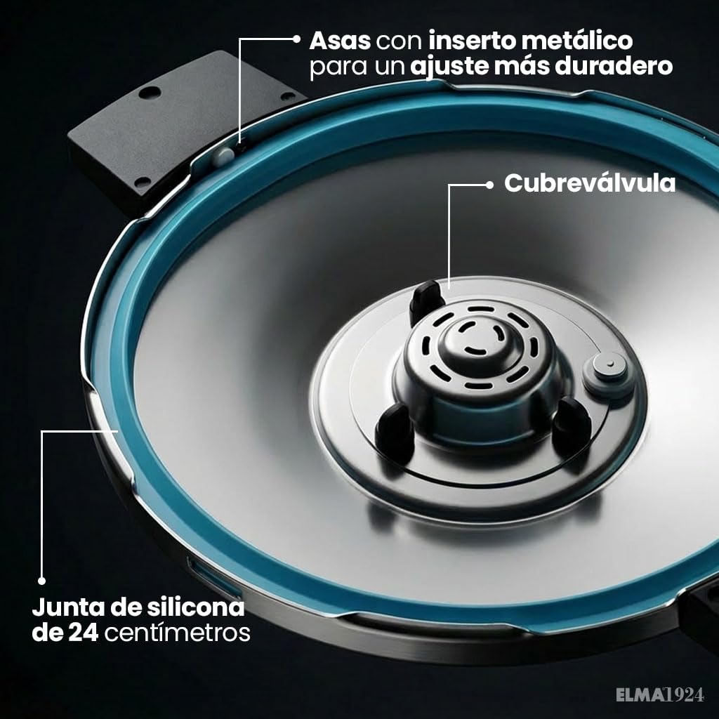 ELMA Set de 2 Ollas a Presión Prêst 4+6 L | Acero Inoxidable 18/10, Fondo Encapsulado Apto Inducción, 2 Modos de Cocción, Triple Sistema de Seguridad, Tapa de Cristal Incluida